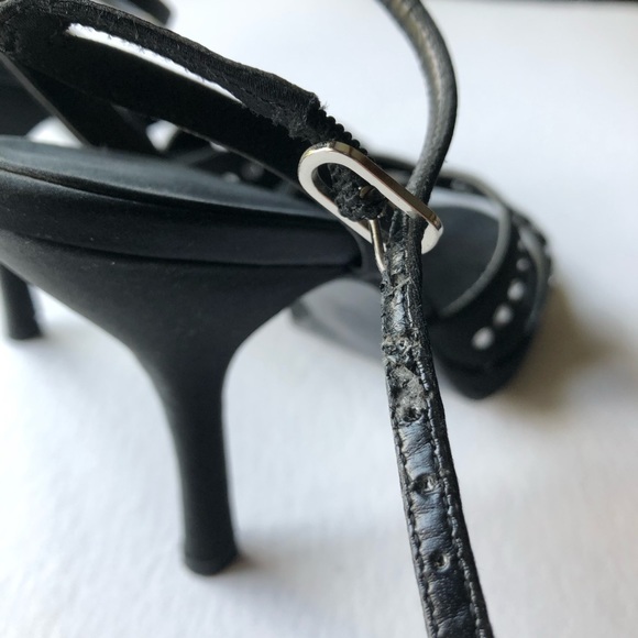 Nina Strappy Sandals Size 8 Black Satin & Rhinestone High Heels - Picture 9 of 9